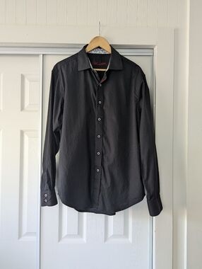 Robert Graham Black Paisley Button Down Shirt Large Tailored Fit Contrast Cuff